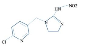 The general molecular structure of Imidacloprid, a neonicotinoid insecticide suspected of causing colony collapse disorder.